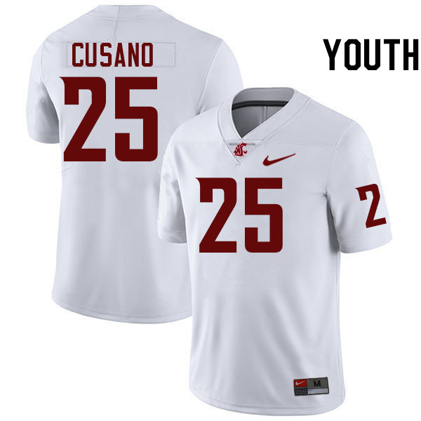 Youth #25 Frank Cusano Washington State Cougars College Football Jerseys Stitched-White